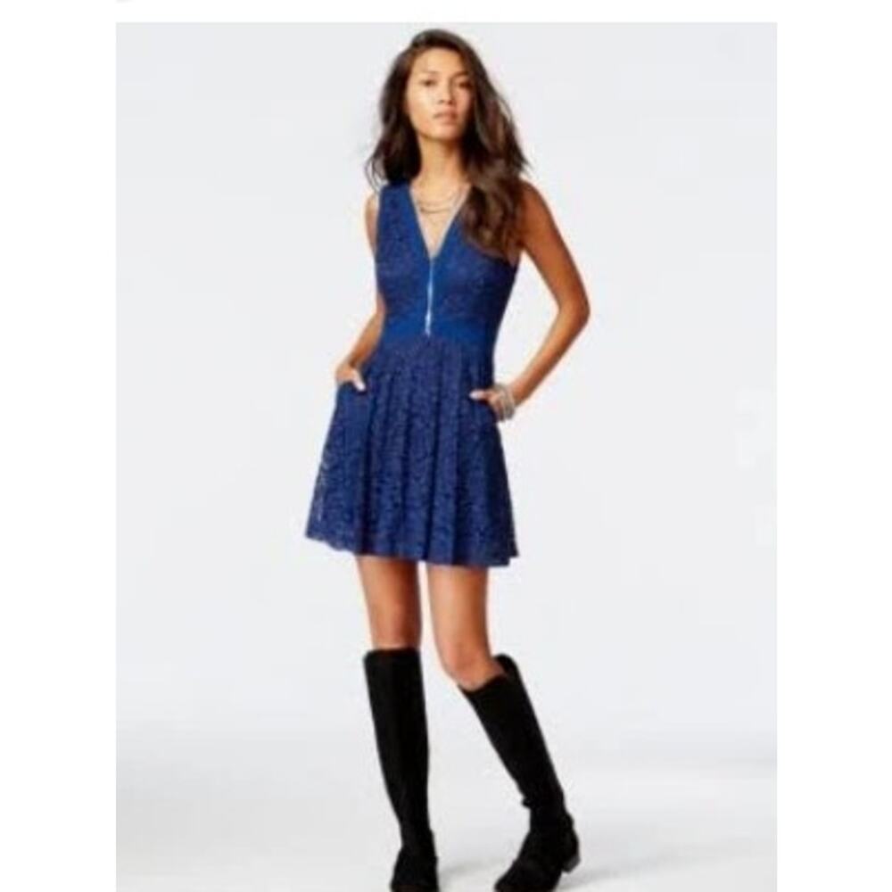 Free People ob444417 Lovely In Lace‎ Dress Blue Cutout Medium